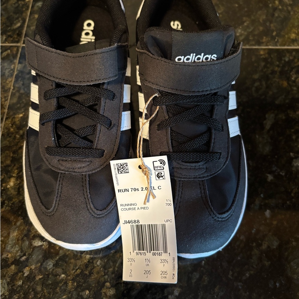 Adidas Kids Black and White Velcro Sneakers